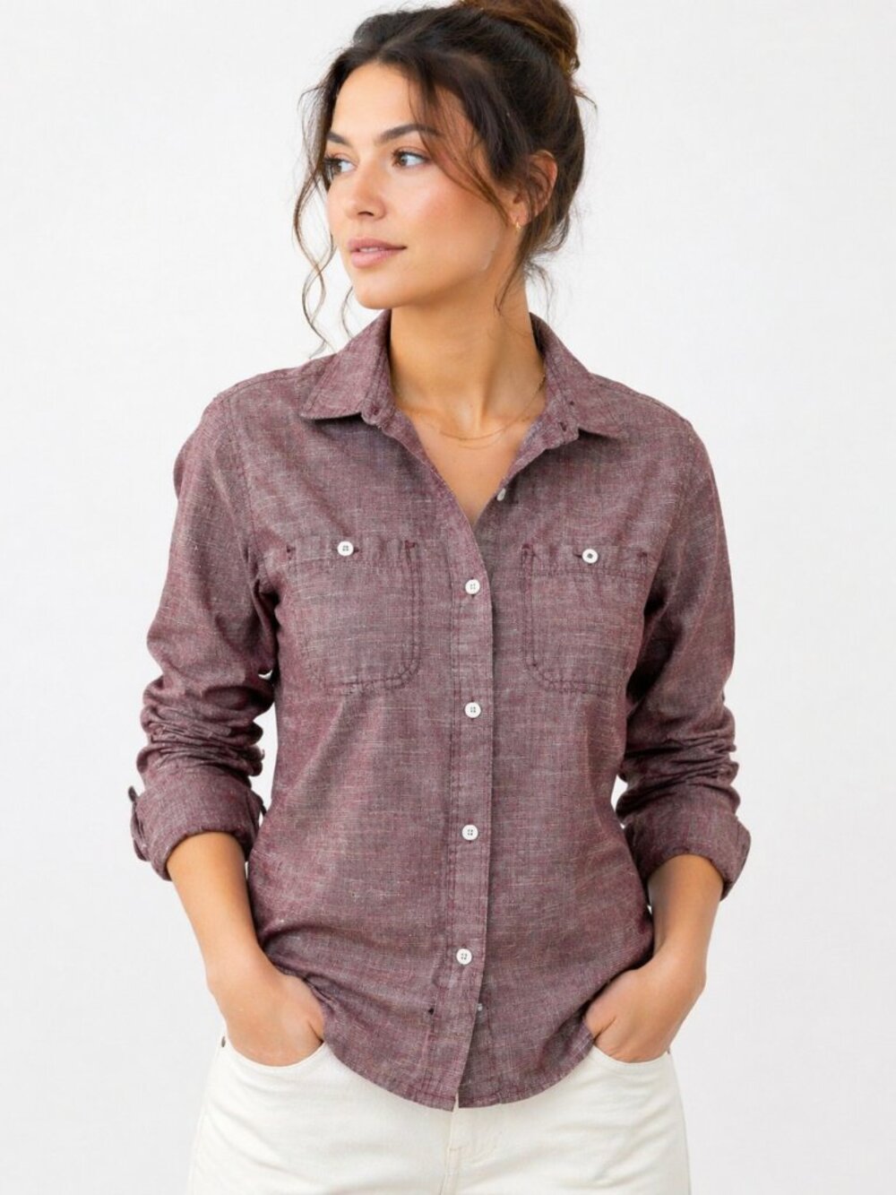 Carhartt Button Down Shirt Chambray Workwear Cotton Long Sleeve Women’s S